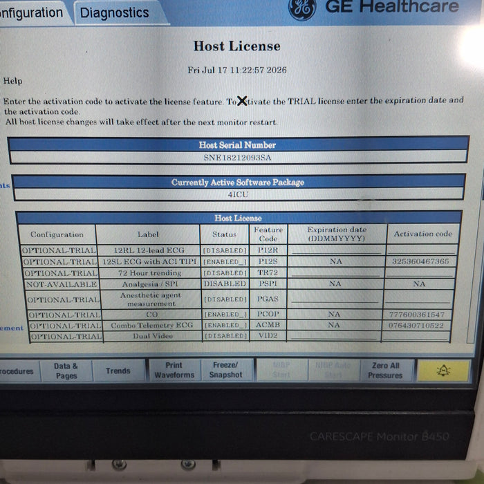 GE Healthcare Carescape B450 Critical Care Patient Monitor