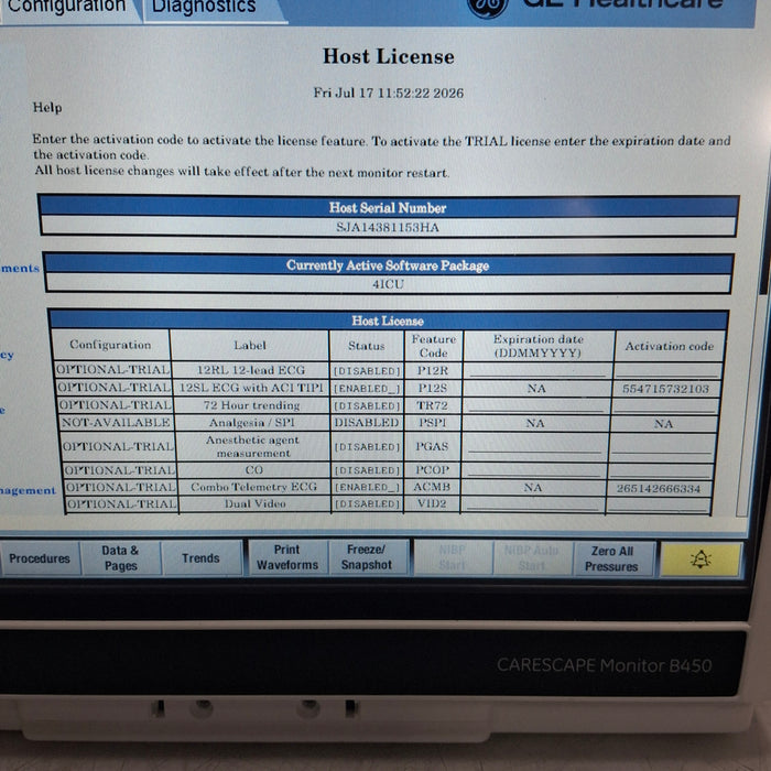 GE Healthcare Carescape B450 Critical Care Patient Monitor