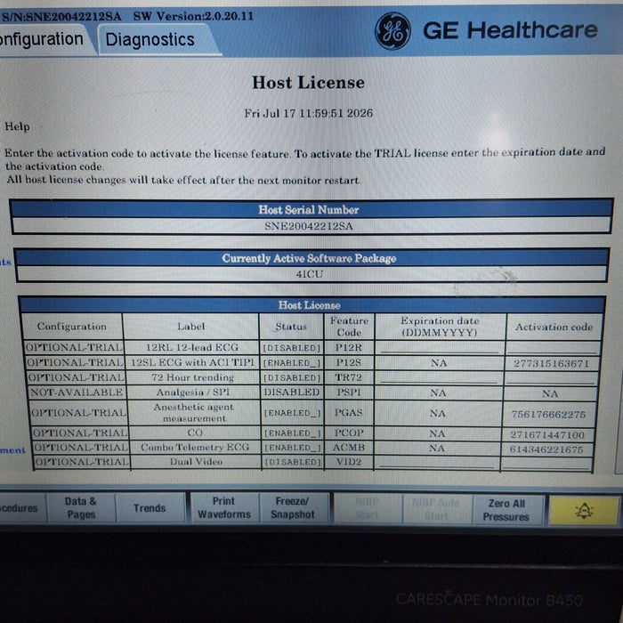 GE Healthcare Carescape B450 Critical Care Patient Monitor