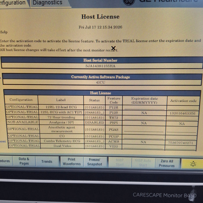 GE Healthcare Carescape B450 Critical Care Patient Monitor