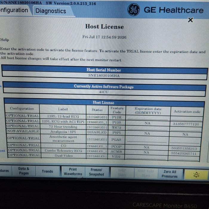 GE Healthcare Carescape B450 Critical Care Patient Monitor