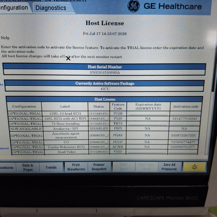 GE Healthcare Carescape B450 Critical Care Patient Monitor