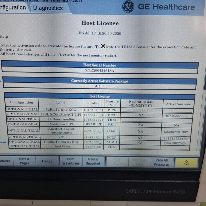 GE Healthcare Carescape B450 Critical Care Patient Monitor