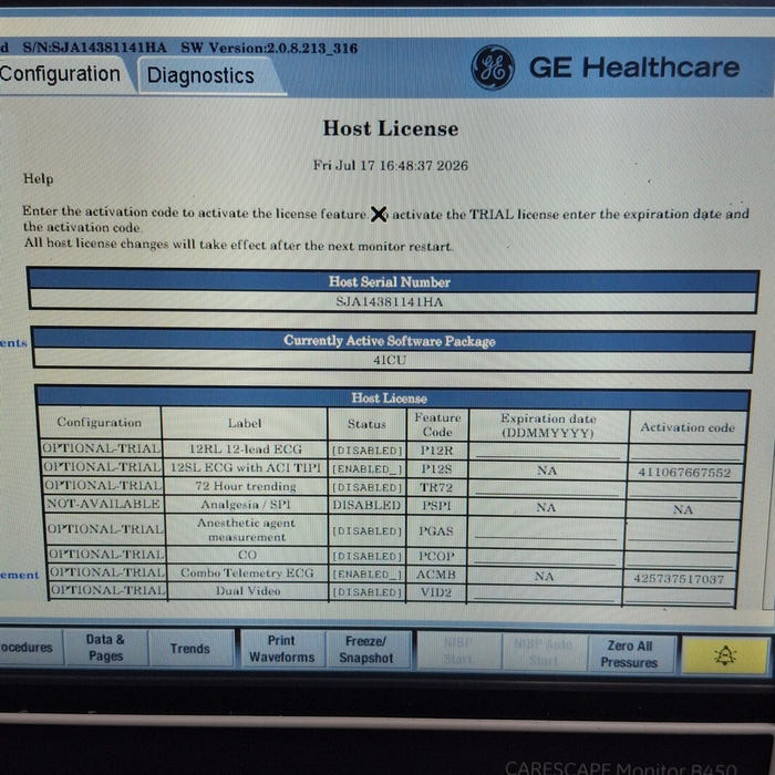 GE Healthcare Carescape B450 Critical Care Patient Monitor