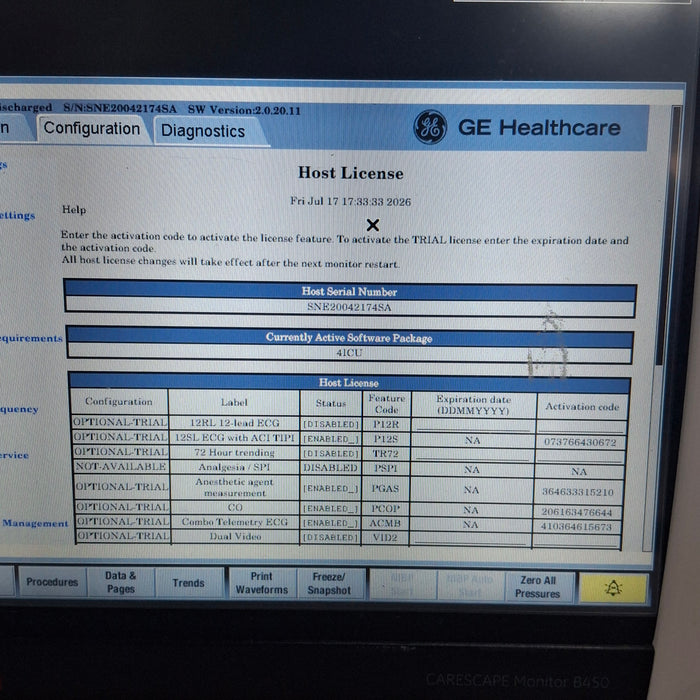 GE Healthcare Carescape B450 Critical Care Patient Monitor