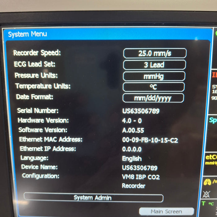 Philips SureSigns VM8 w/co2 Bedside Patient Monitor
