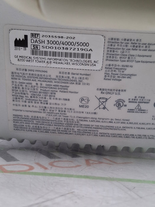 GE Healthcare Dash 4000 - Masimo SpO2 Patient Monitor