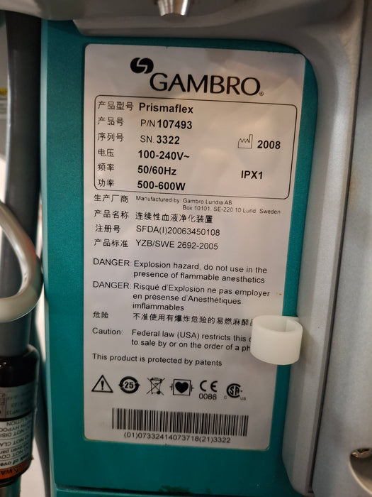 Gambro Prismaflex Dialysis Machine