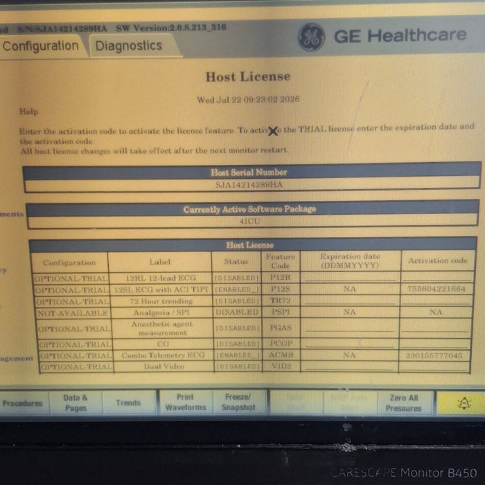 GE Healthcare Carescape B450 Critical Care Patient Monitor