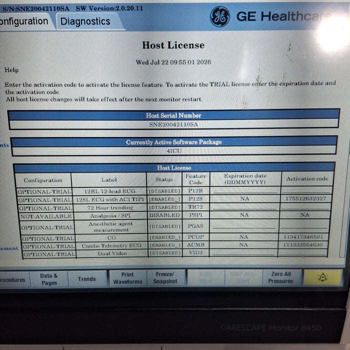 GE Healthcare Carescape B450 Critical Care Patient Monitor