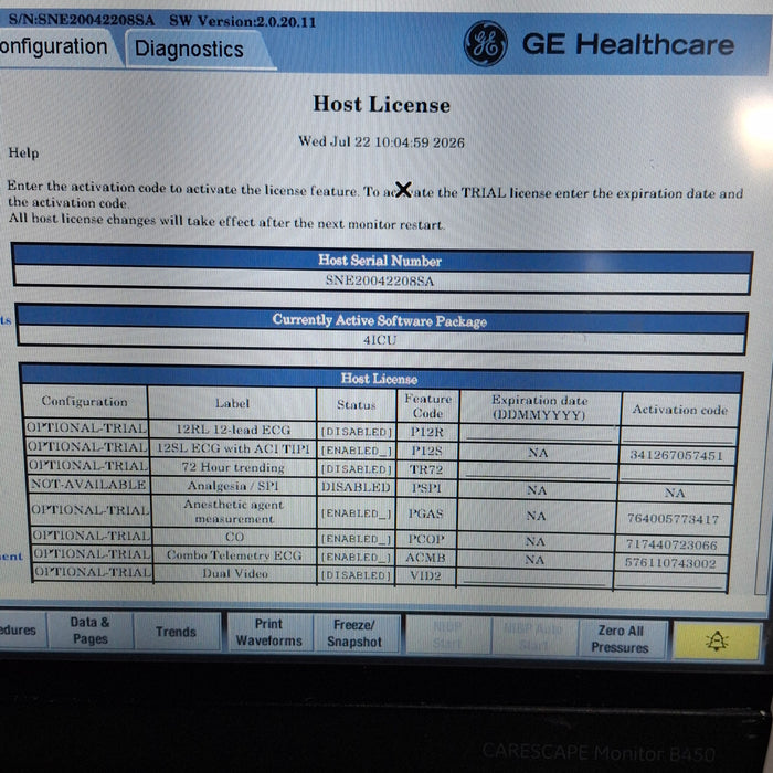 GE Healthcare Carescape B450 Critical Care Patient Monitor