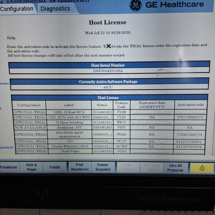 GE Healthcare Carescape B450 Critical Care Patient Monitor