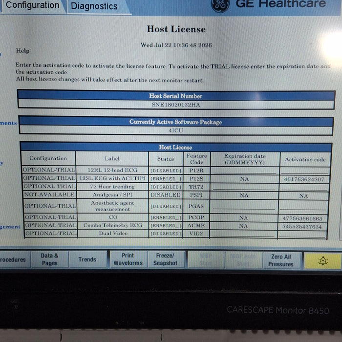 GE Healthcare Carescape B450 Critical Care Patient Monitor