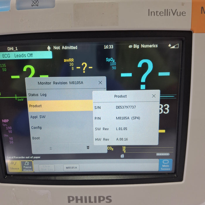 Philips Intellivue MP5 - ECG, OxiMax SpO2, NIBP Patient Monitor