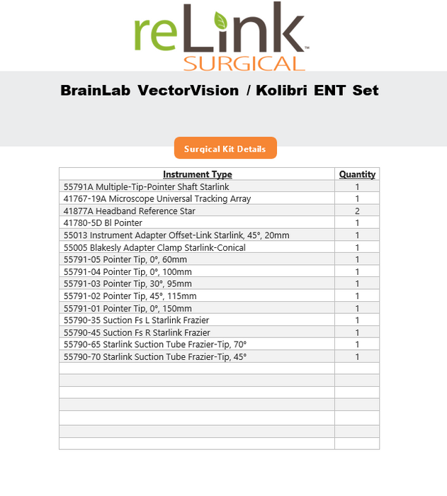 Brainlab, Inc. Vectrovision Kolibri ENT Navi System ENT Tray