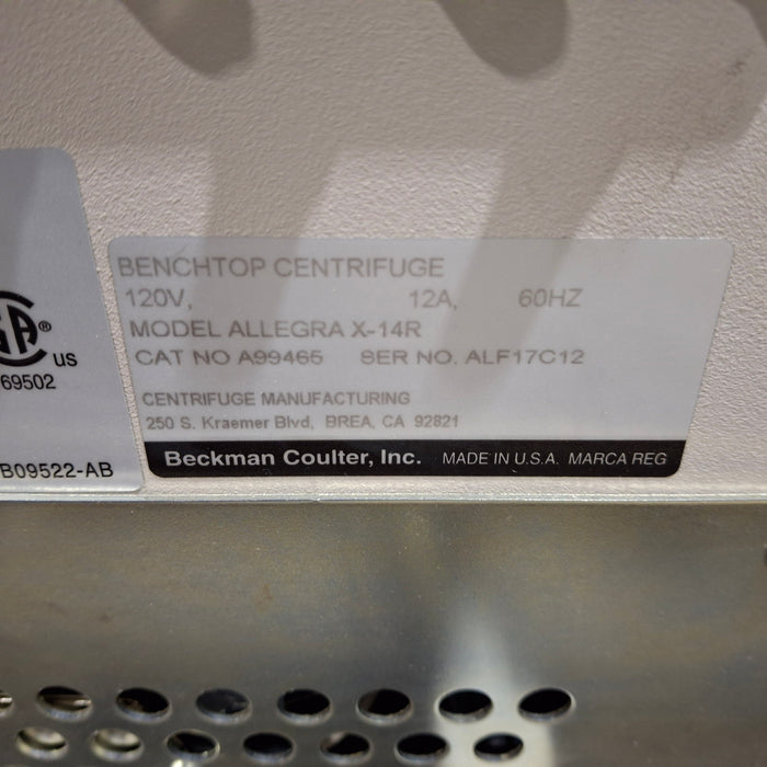 Beckman Coulter Allegra X-14R Refrigerated Benchtop Centrifuge