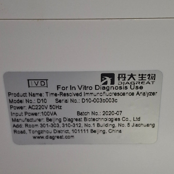Bejing Diagreat Biotechnologies D10 Immunoassay Analyzer
