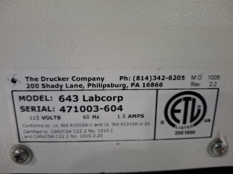 Drucker Diagnostics 643 Labcorp Centrifuge