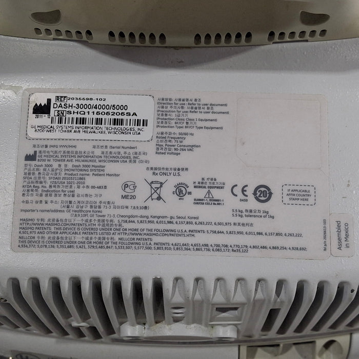 GE Healthcare Dash 3000 - Masimo SpO2 Patient Monitor