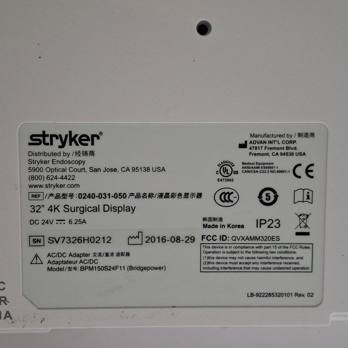 Stryker 32" 4K Surgical Display Monitor