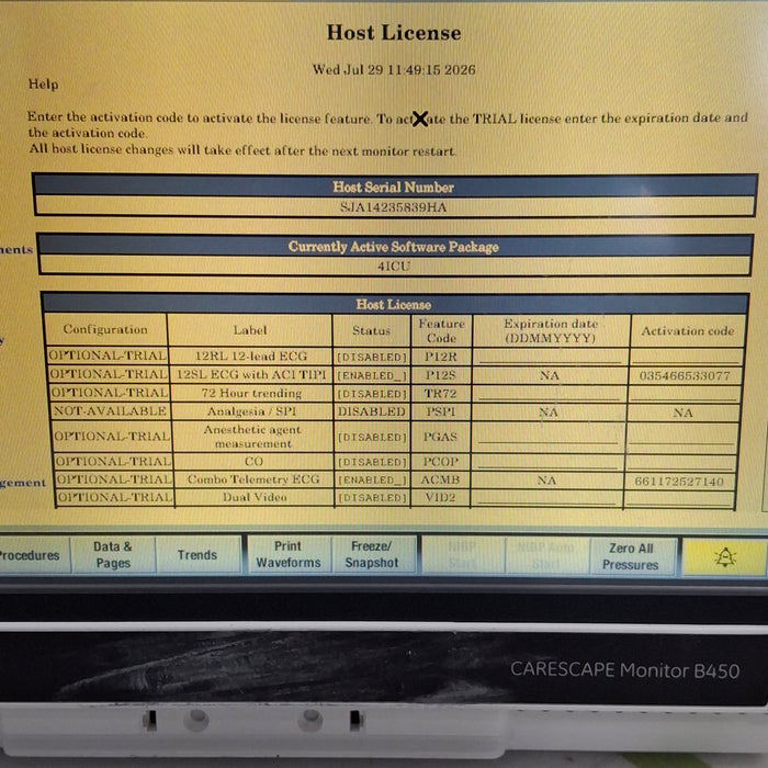 GE Healthcare Carescape B450 Critical Care Patient Monitor