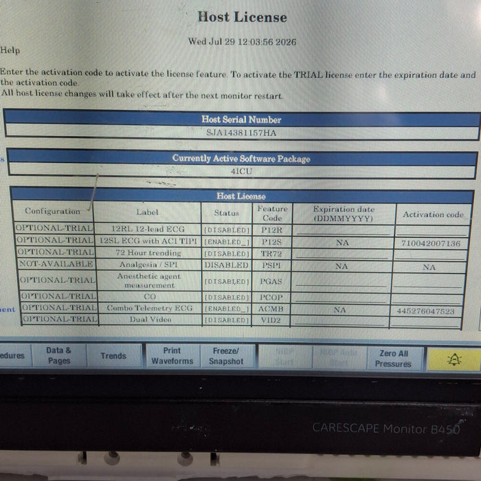 GE Healthcare Carescape B450 Critical Care Patient Monitor