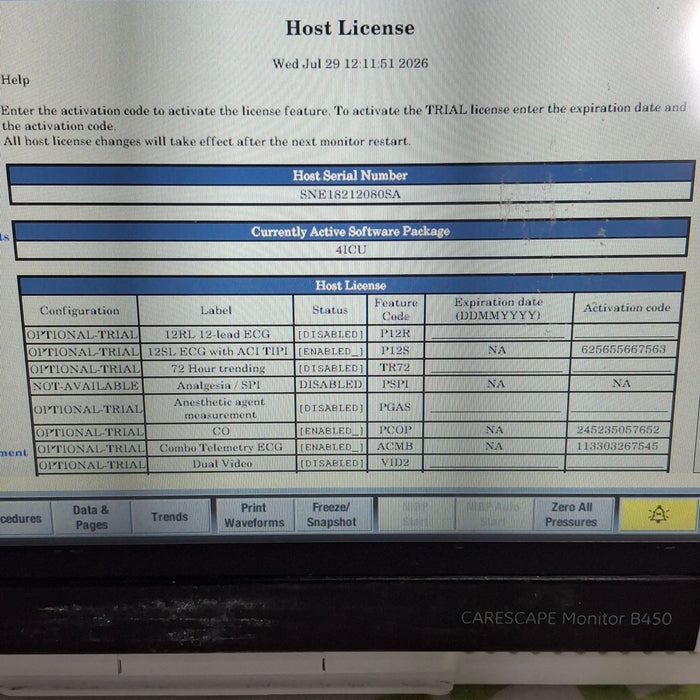 GE Healthcare Carescape B450 Critical Care Patient Monitor