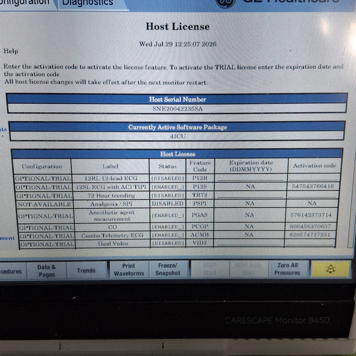 GE Healthcare Carescape B450 Critical Care Patient Monitor