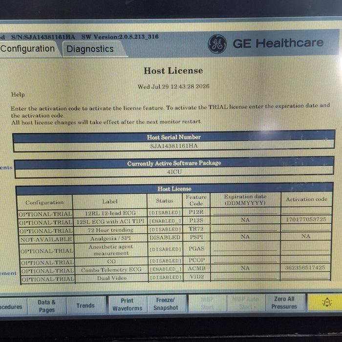 GE Healthcare Carescape B450 Critical Care Patient Monitor