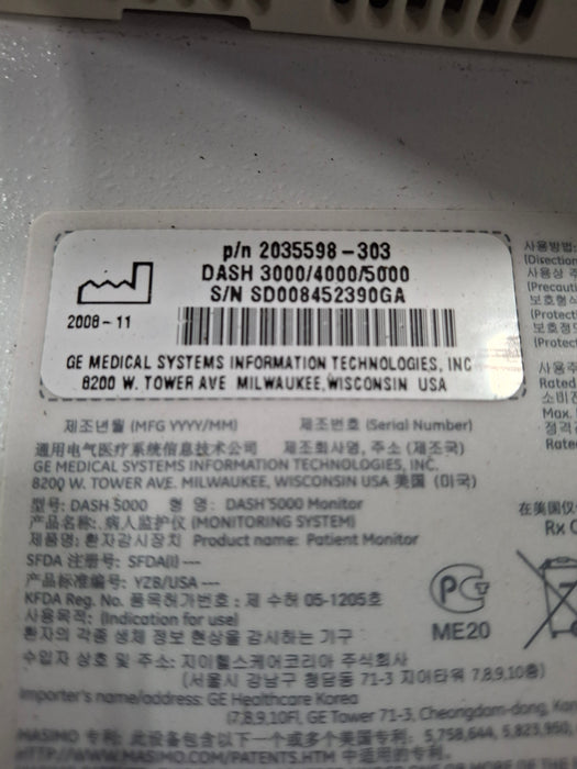 GE Healthcare Dash 5000 - GE/Nellcor SpO2 Patient Monitor