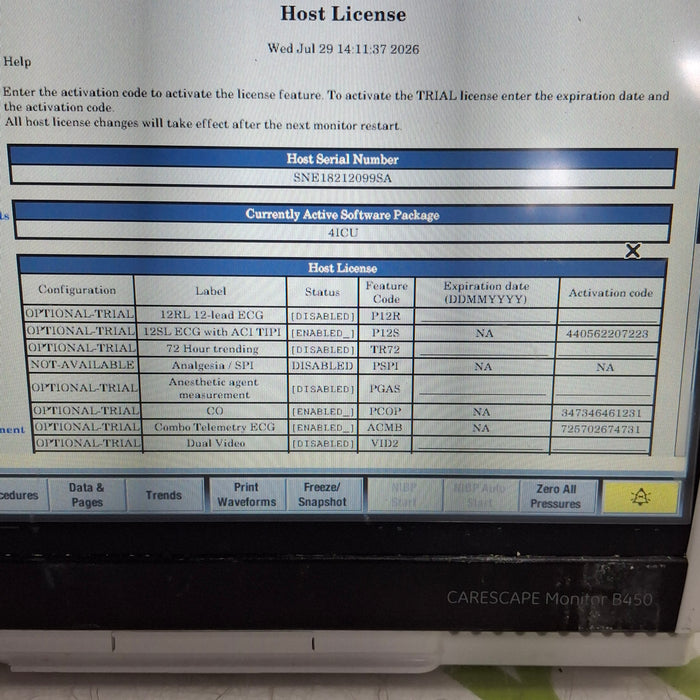 GE Healthcare Carescape B450 Critical Care Patient Monitor