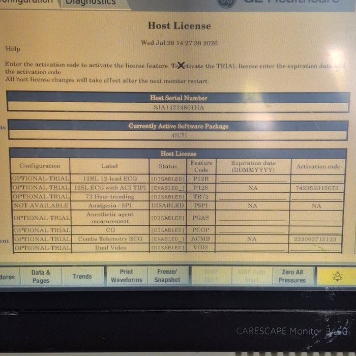 GE Healthcare Carescape B450 Critical Care Patient Monitor