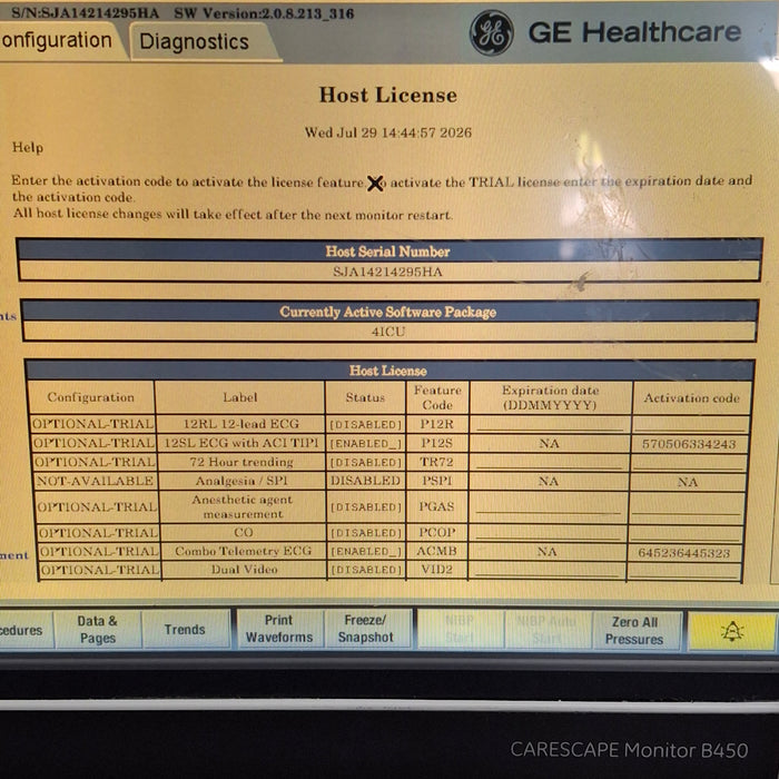 GE Healthcare Carescape B450 Critical Care Patient Monitor