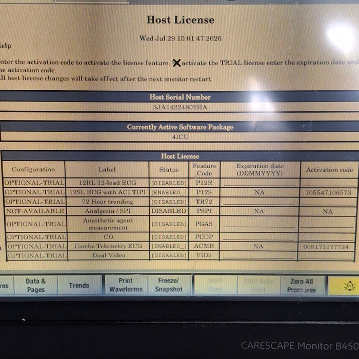 GE Healthcare Carescape B450 Critical Care Patient Monitor