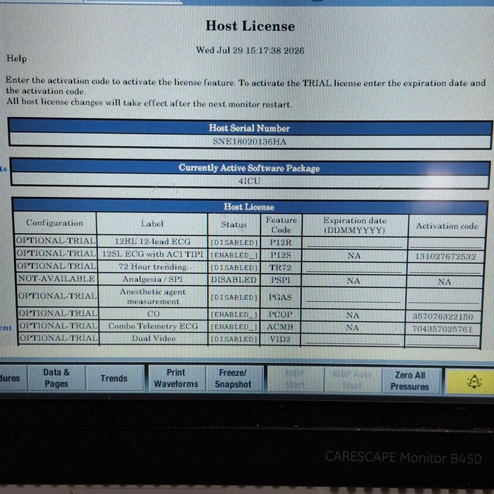 GE Healthcare Carescape B450 Critical Care Patient Monitor
