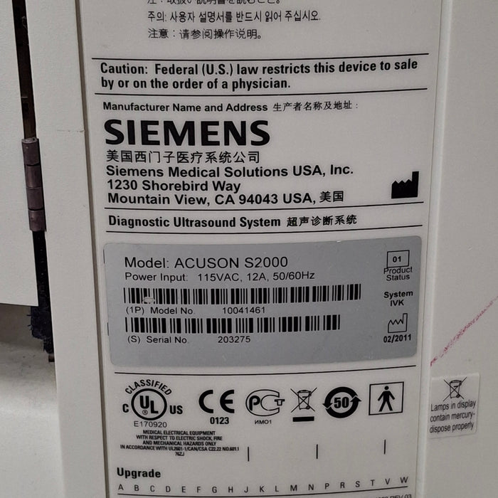 Siemens Acuson S2000 Ultrasound