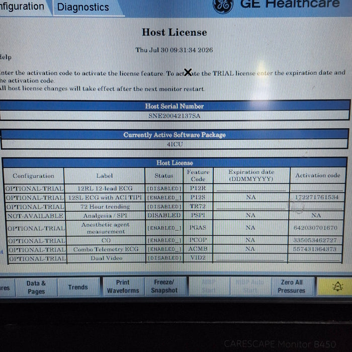 GE Healthcare Carescape B450 Critical Care Patient Monitor