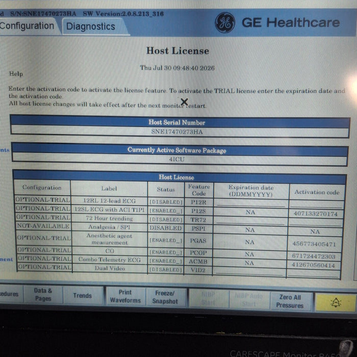 GE Healthcare Carescape B450 Critical Care Patient Monitor