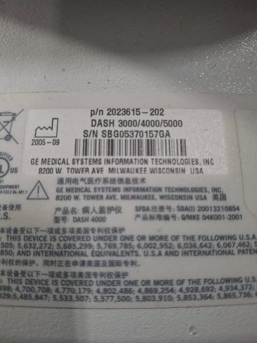GE Healthcare Dash 4000 - Masimo SpO2 Patient Monitor