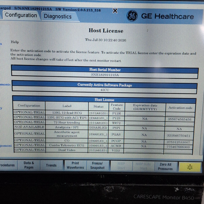 GE Healthcare Carescape B450 Critical Care Patient Monitor