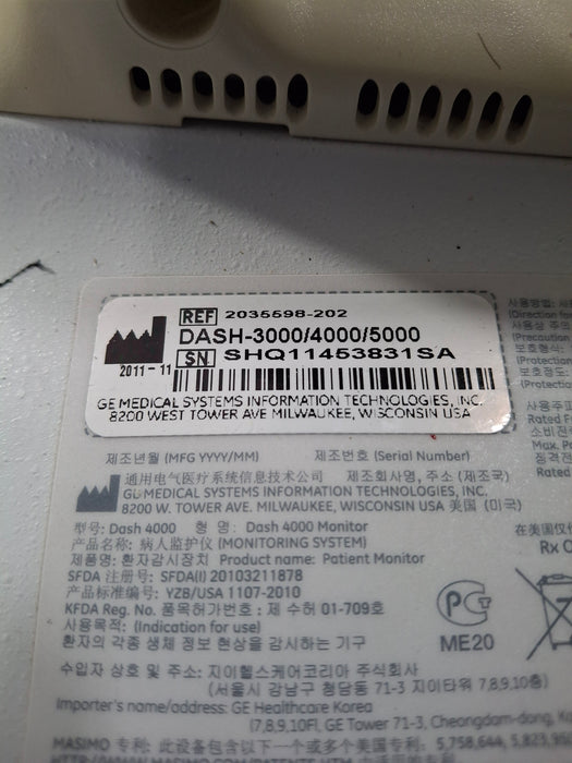 GE Healthcare Dash 4000 - Masimo SpO2 Patient Monitor