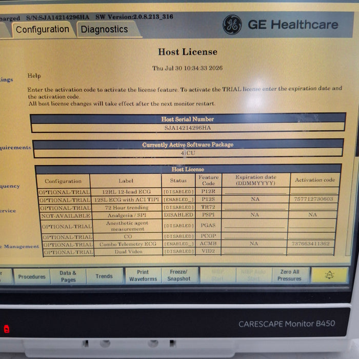 GE Healthcare Carescape B450 Critical Care Patient Monitor