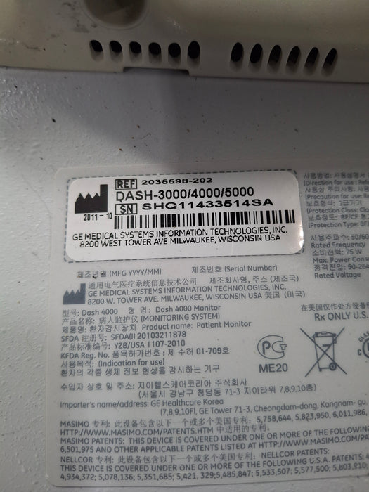 GE Healthcare Dash 4000 - Masimo SpO2 Patient Monitor