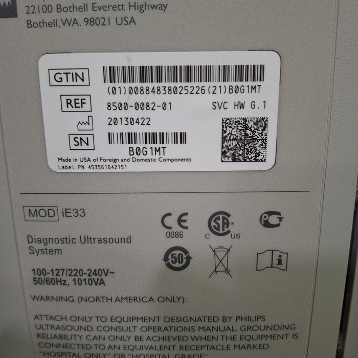 Philips IE33 F-G Cart Ultrasound