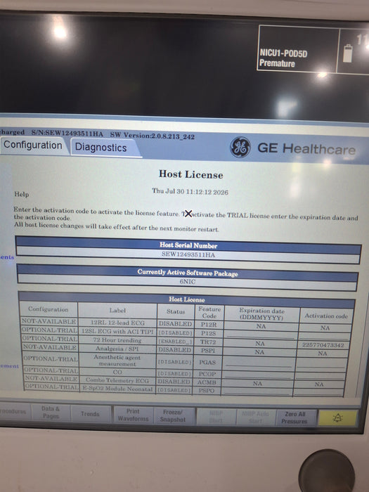 GE Healthcare Carescape B650 Neonatal Care Patient Monitor