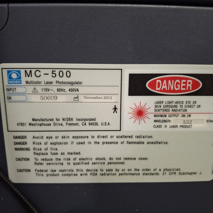 Nidek Nidek MC-500 Vixi Multicolor Scan Laser Photocoagulator Ophthalmology reLink Online