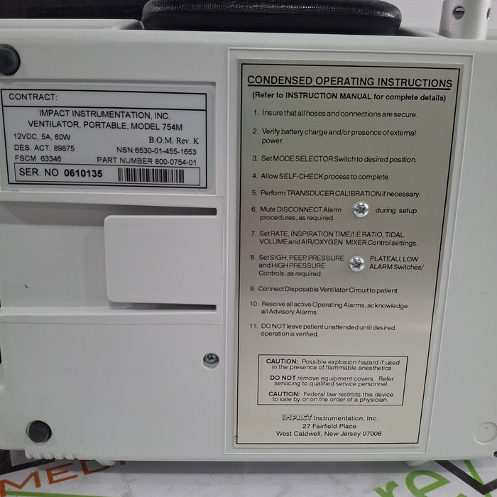 Impact Instrumentation Inc. Uni-Vent 754 Portable Ventilator
