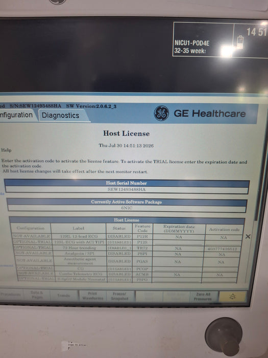 GE Healthcare Carescape B650 Neonatal Care Patient Monitor