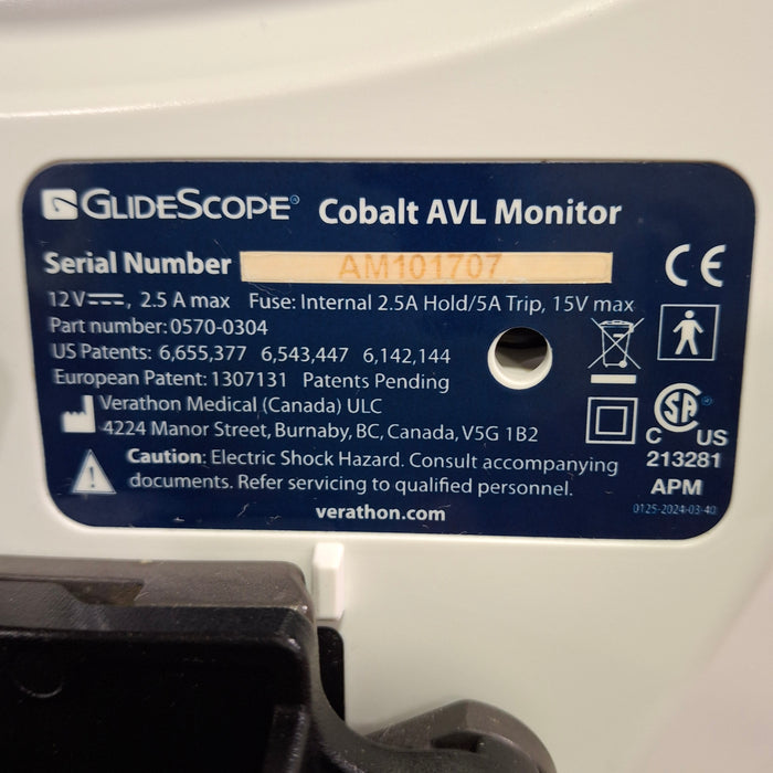 Verathon Medical, Inc Glidescope Cobalt AVL Monitor w/ 0570-0307 Baton