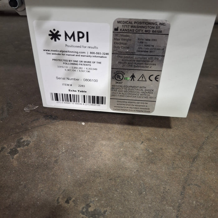 Medical Positioning, Inc. 2283 Ultrasound Echo Table